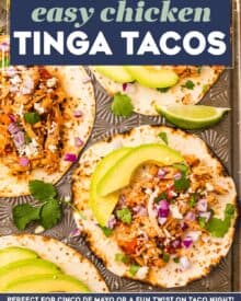 These easy chicken tinga tacos are made with tender and juicy shredded chicken that's simmered in a bold and smoky chipotle sauce! The chicken is perfect in tacos, burritos, enchiladas, nachos, and more!
