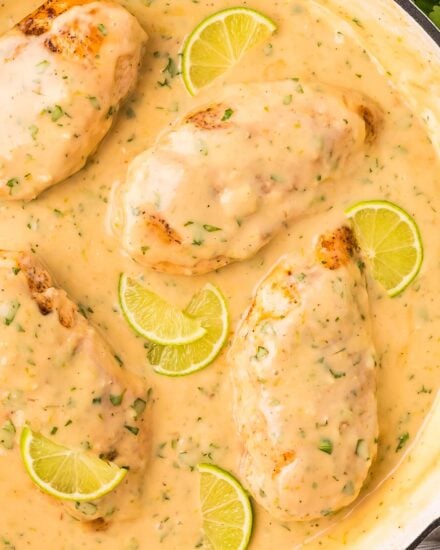 Juicy chicken breasts are smothered in a creamy sauce that's bursting with bright and fresh flavors! The coconut lime sauce is good enough to slurp with a spoon, and the whole recipe is made in one skillet.