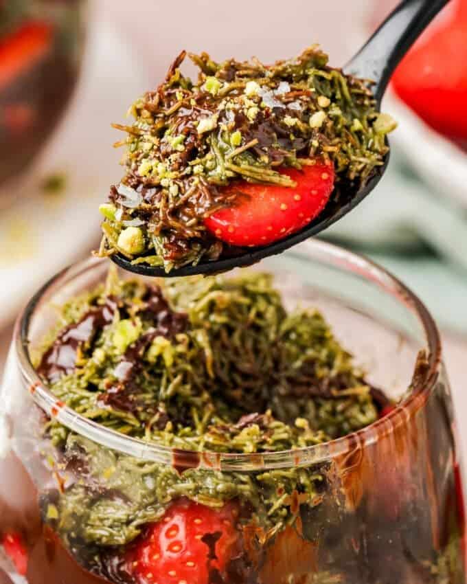 spoonful of dubai chocolate strawberries