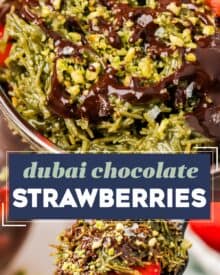 All the flavors you love about the insanely viral, (and delicious) dubai chocolate bar, combined with fresh sweet strawberries! It's an easy no bake dessert idea, and is sure to be a crowd-pleaser!