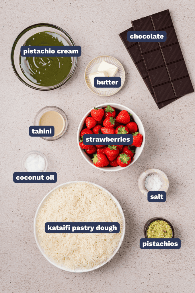 ingredients for making dubai chocolate strawberries