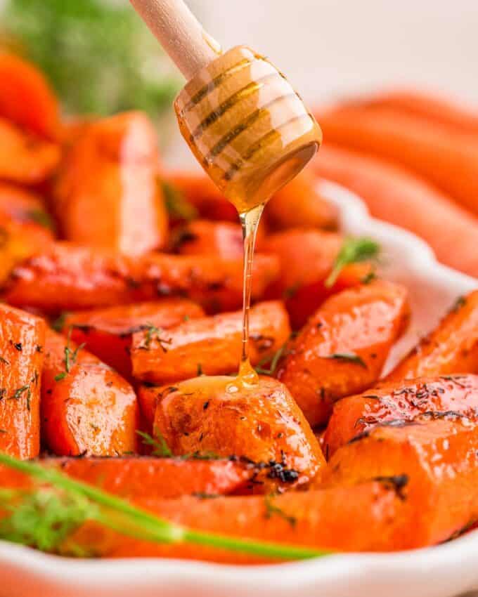 drizzling roasted carrots with honey