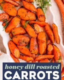 This honey dill roasted carrots recipe calls for minimal, regular ingredients, and uses a straight-forward method for perfectly tender and lightly caramelized carrots. The honey and dill add the perfect blend of sweet and herby goodness! #sidedish #easyrecipe #sheetpan #roasted