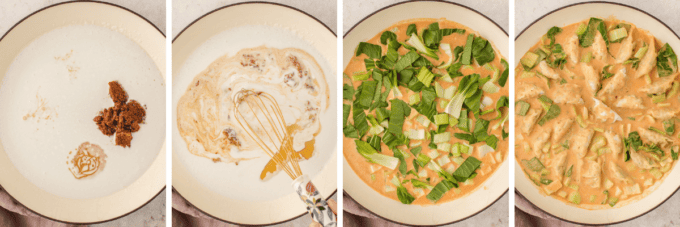 step by step photo collage of how to make the viral dumpling bake