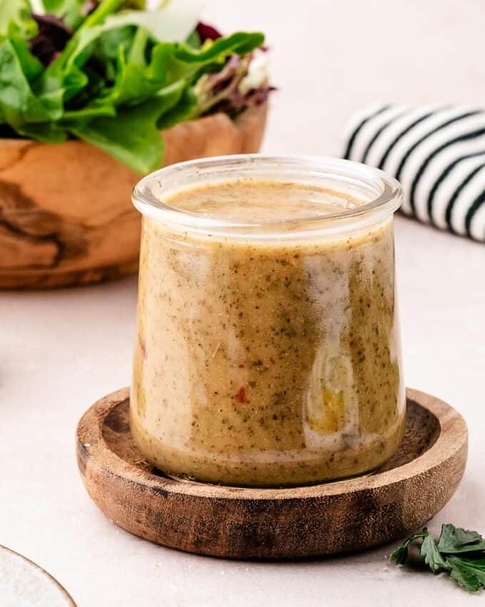 homemade italian dressing in a glass jar
