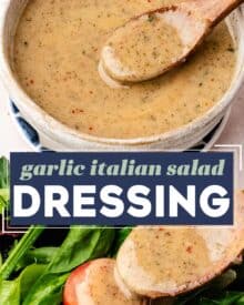 Homemade Italian dressing is fresh, vibrant, zesty, and bursting with herby garlic flavor! So much better than dressing from a bottle, plus it's made with real ingredients (no weird hard to pronounce things), and so easy!