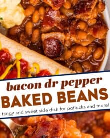 Sweet, savory, tangy, and smoky, these Bacon Dr. Pepper Baked Beans are super easy to make and always a crowd-pleaser! They're perfect to bring to a potluck, or as a side dish with dinner.