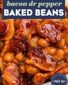 Sweet, savory, tangy, and smoky, these Bacon Dr. Pepper Baked Beans are super easy to make and always a crowd-pleaser! They're perfect to bring to a potluck, or as a side dish with dinner.