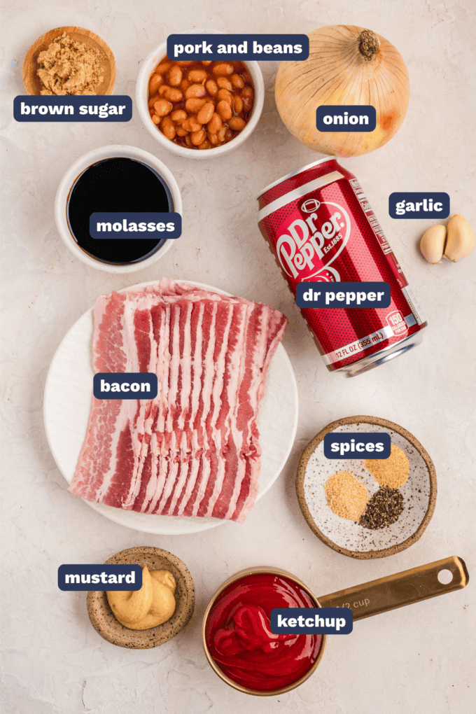 ingredients needed to make dr pepper baked beans with bacon