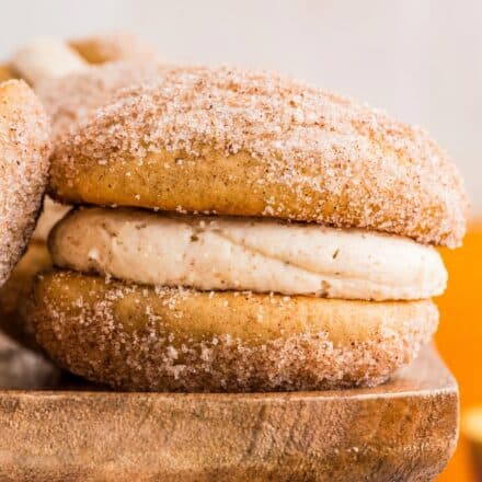 side view of an apple cider donut whoopie pie